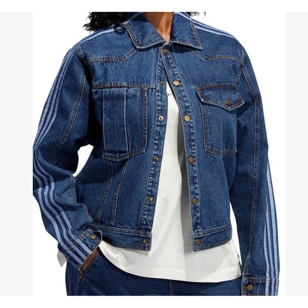 Adidas x Ivy Park Denim Jacket Dark Wash Blue 3-Stripe Western Yoke Pocketunisex